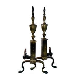 Pair Of Antique Brass Coated Andirons Fireplace Display