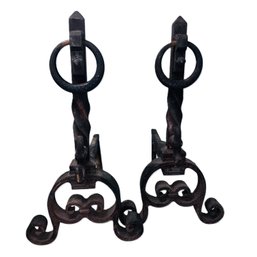 Pair Of Antique Bradley & Hubbard Metal Andirons With Twist Base Designs