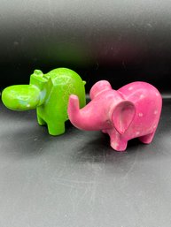 Pair Of Whimsical Stone Carved Animals: An Elephant & A Hippo
