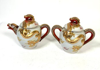 Stunning Vintage Porcelain Hand Painted Chinese Dragon Sugar Bowl And Tea Pot/Creamer