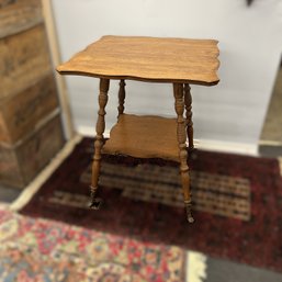 Antique Oak Two Tiered Side Table With Metal Claw Feet