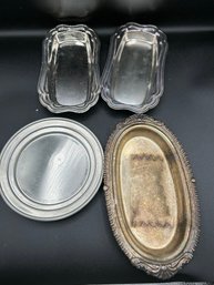 Lot Of 4 Metal Butter Dishes (without Lids) Including Silver Plate, Pewter