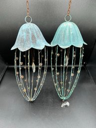 Pair Of Art & Artifact Crystal Hanging Lanterns - Very Whimsical Fairy Garden Vibes!