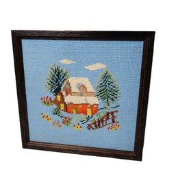 Framed Needlepoint Art Of A House