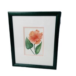 Sweet Signed Watercolor Floral Still Life, Framed & Double Matted