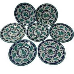 Set Of 7 Cantagalli Firenze Italian Glazed Pottery Plates, Hand Painted Made In Italy