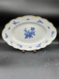 Beautiful Blue & White Floral Platter With Gold Trim, Very Good Condition! Made In Germany