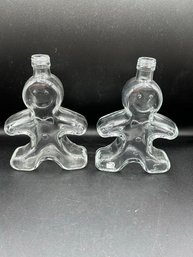 Pair Of Figural Clear Glass Gingerbread Man Bottles