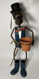 Tall Metal Standing Dog Holding A Planter