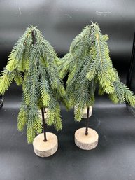 Set Of 4 Decorative Evergreen Trees With Wooden Bases