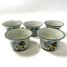 Set Of Five Italian Pottery Hand Painted Mugs, Floral & Fruit Design