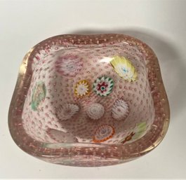 Hand Blown Art Glass Millefiori Bubble Trinket Dish