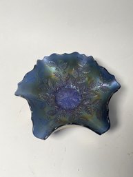 Beautiful Blue Carnival Glass Trinket Dish Likley Fenton.