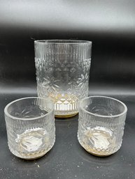 Set Of 3 Textured Glass Fair Isle Print Hurricane Pillar Candle Holders