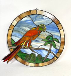 Eye-Catching Stained Glass Wall Art Scarlet Macaw Perched On Branch