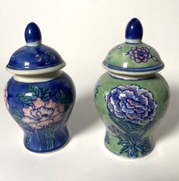 2 Small Blue And Green Ginger Jars