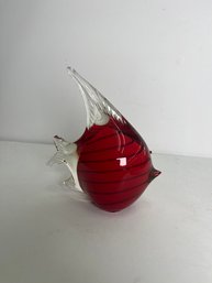 Striped Red Angel Fish Blown Glass Paperweight With Chip