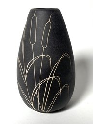 Unique Signed Cattail Decorated Vase