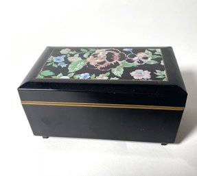 Black Lacquer Floral Music Box Tavistock Otagiri Japan Music Box