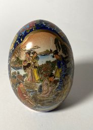 Vintage Pottery Satsuma Egg With Beautiful Hand Painted Art