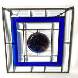 Beautiful Square Stain Glass Windown With Colorful Hand Blown Glass Center