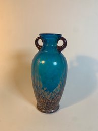 Dale Tiffany Favrile Art Glass Milano Amphora Blue Vase With Copper Aventurine