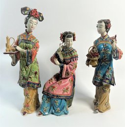 A Beautiful Trio Of Shi Wan Chinese Ladies, Gorgeous Porcelain Figurines