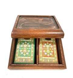 Vintage 1970s Congress Playing Cards Double Set In Vintage Wood Card Box