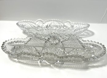 Pair Of Oval Cut Glass Trinket Dishes