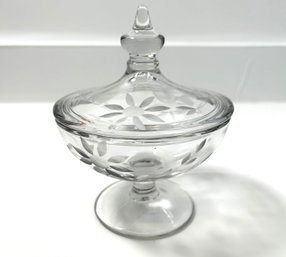 Lovely Etched Glass Footed Candy Bowl With A Lid