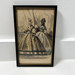 Framed Antique Etching: April 1864 ' Les Modes Parisiennes', Printed By Illman Brothers