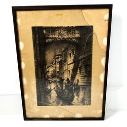 Antique Etching ' Bridge Of Sighs' In Venice Italy By Albany E Howarth, Signed