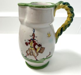 Vintage Italian Pottery Hand Painted Creamer Jug With Twisted Handle