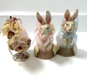 Trio Of Katherine's Collection Easter Bunnies & Duck, Spring Decor