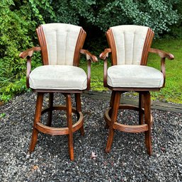 Pair Of Vintage Art Deco Style High Back Wooden Bar Stools Or Chairs