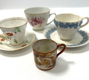 Collection Of Four Teacups, Antique, Vintage & Hand Painted, Wedgwood & More!