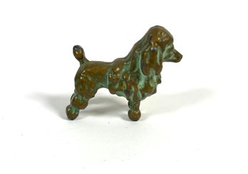 Miniature Antique Bronze Long Haired Dog Figurine With Beautiful Patina