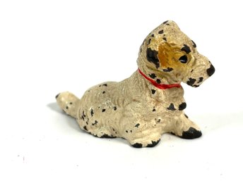 Miniature Antique Cast Iron White And Black Spotted Terrier Dog Figurine