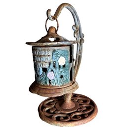 Antique Cast Iron Hanging Metal Lantern, Garden Themed