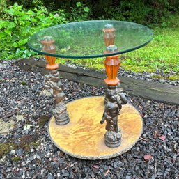 Vintage Glass Topped Cherubs Side Table