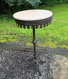 A Fantastic Vintage Tall Bistro Style Table With Iron Base And Marble Top