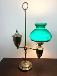 Spectacular Vintage Brass Student Lamp With Green Glass Shade - Works!