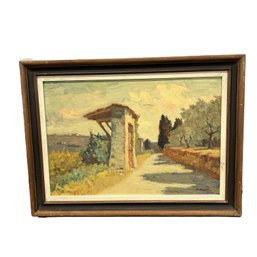 Mid Century Italian Oil Painting, Landscape Oil On Board Artist Signed
