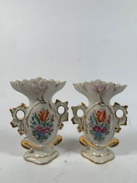 Pair Of Hand Painted Welsley China Urn Style Vases