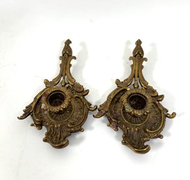 Pair Of French Baroque Style Brass Candlestick Holders