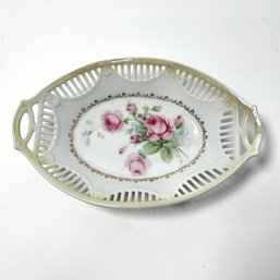 Hand Painted Floral Reticulated Oval Serving Plate