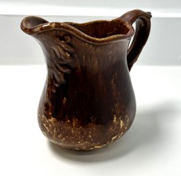 Brown Glazed Pottery Pitcher / Jug With Raised Design