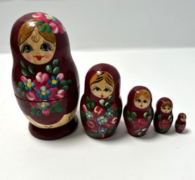 Set Of Five Wooden, Hand Painted Nesting Dolls