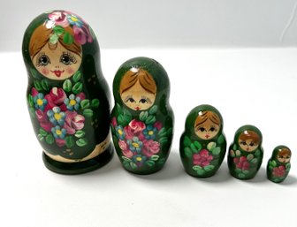 Set Of Five Hand Painted, Wooden Nesting Dolls