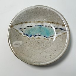 Studio Pottery Glazed & Unique Design Plate Signed With Blue Design